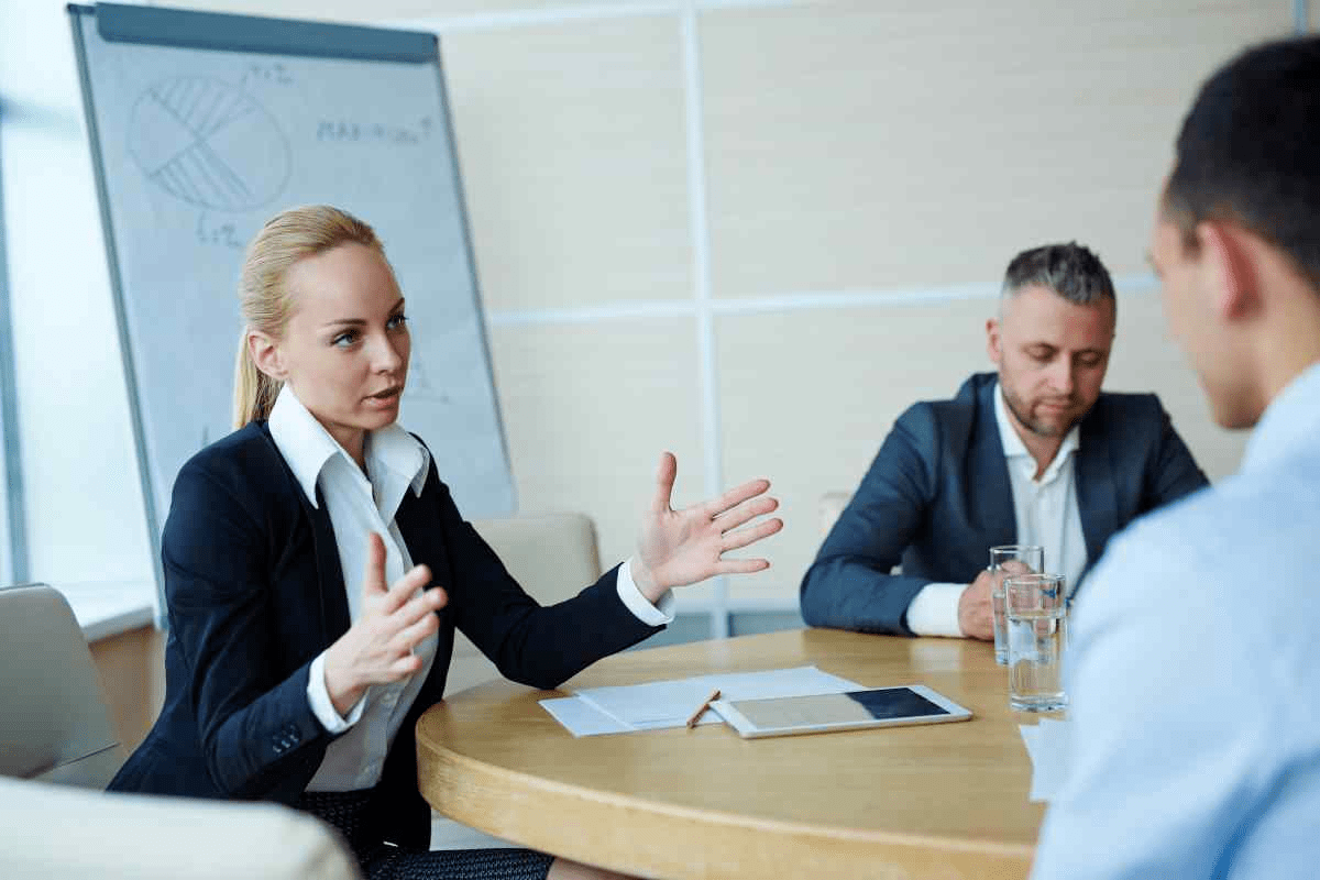 Business woman marketing concept to others.